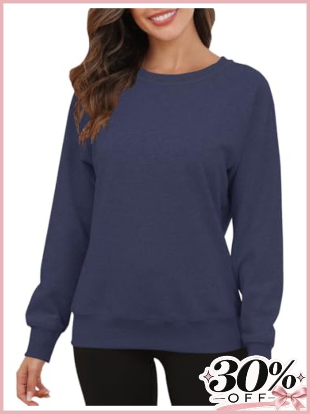 Fleece Lined Cotton Blend Crewneck Sweatshirt Loose Fit Raglan Sleeve Pullover